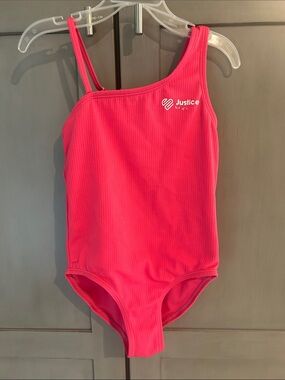 Justice Hot Pink One-Shoulder Ribbed Girls' Swimsuit